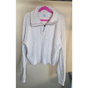 Women's Hollister Beige Fuzzy Quarter-Zip Sweater L crop